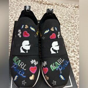 Karl Lagerfeld Kids Black Sneakers with Colorful Embroidery
